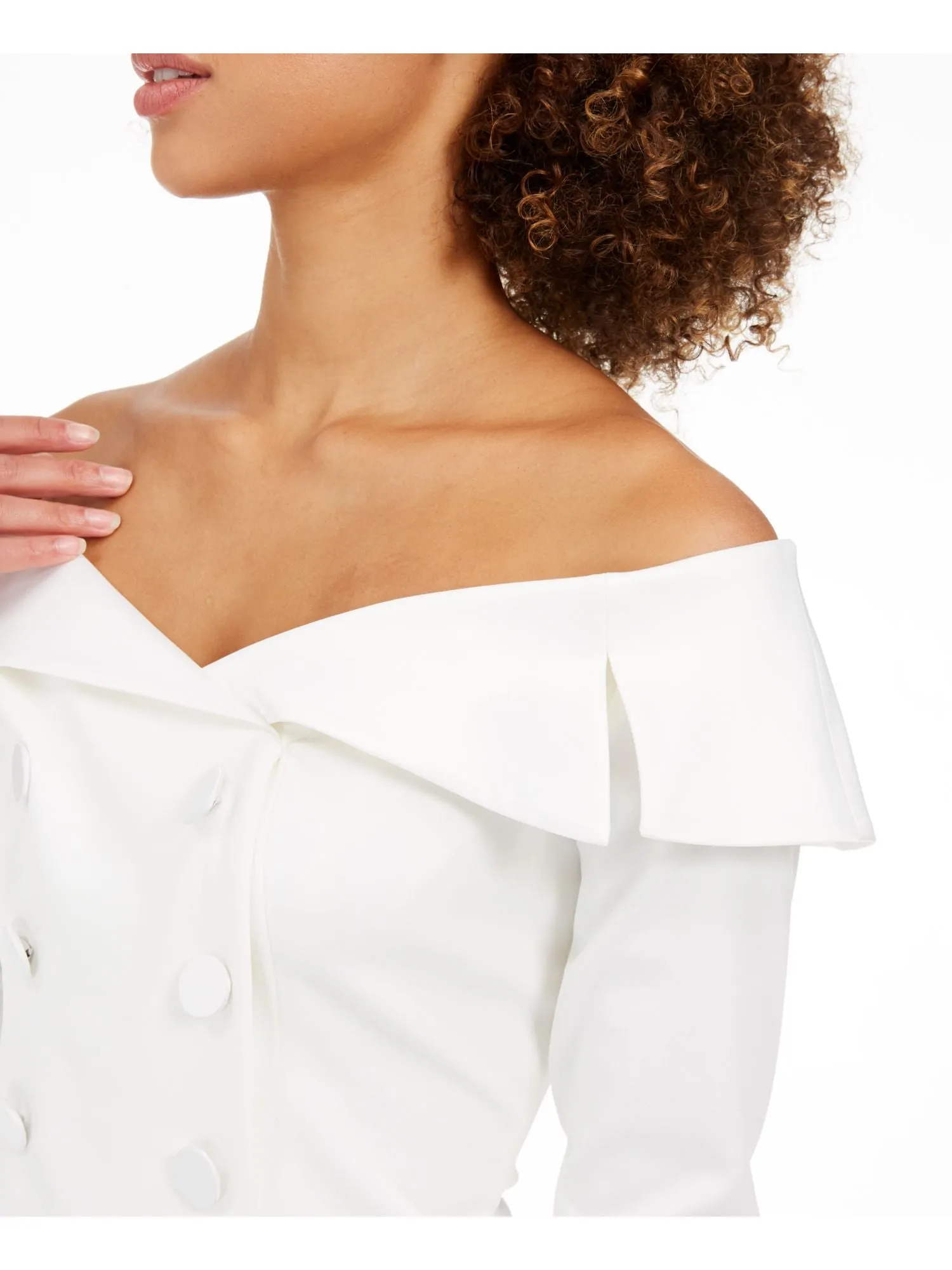ADRIANNA PAPELL Womens Ivory 3/4 Sleeve Off Shoulder Cocktail Top