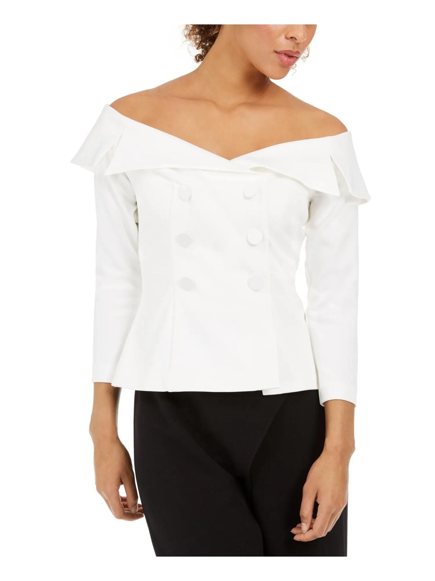 ADRIANNA PAPELL Womens Ivory 3/4 Sleeve Off Shoulder Cocktail Top