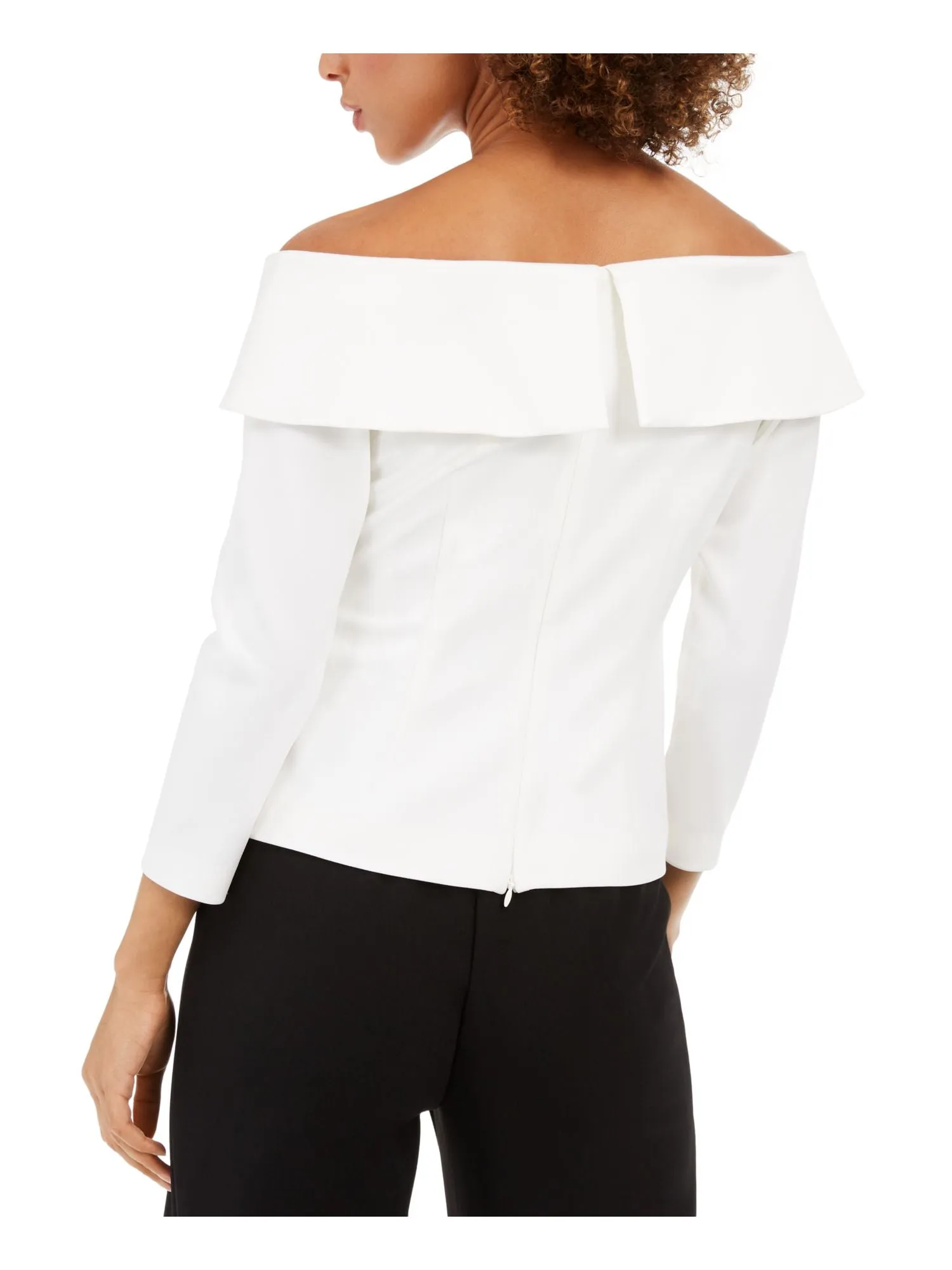 ADRIANNA PAPELL Womens Ivory 3/4 Sleeve Off Shoulder Cocktail Top