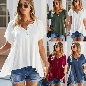 Flounce Bottom Round Neck Blouse