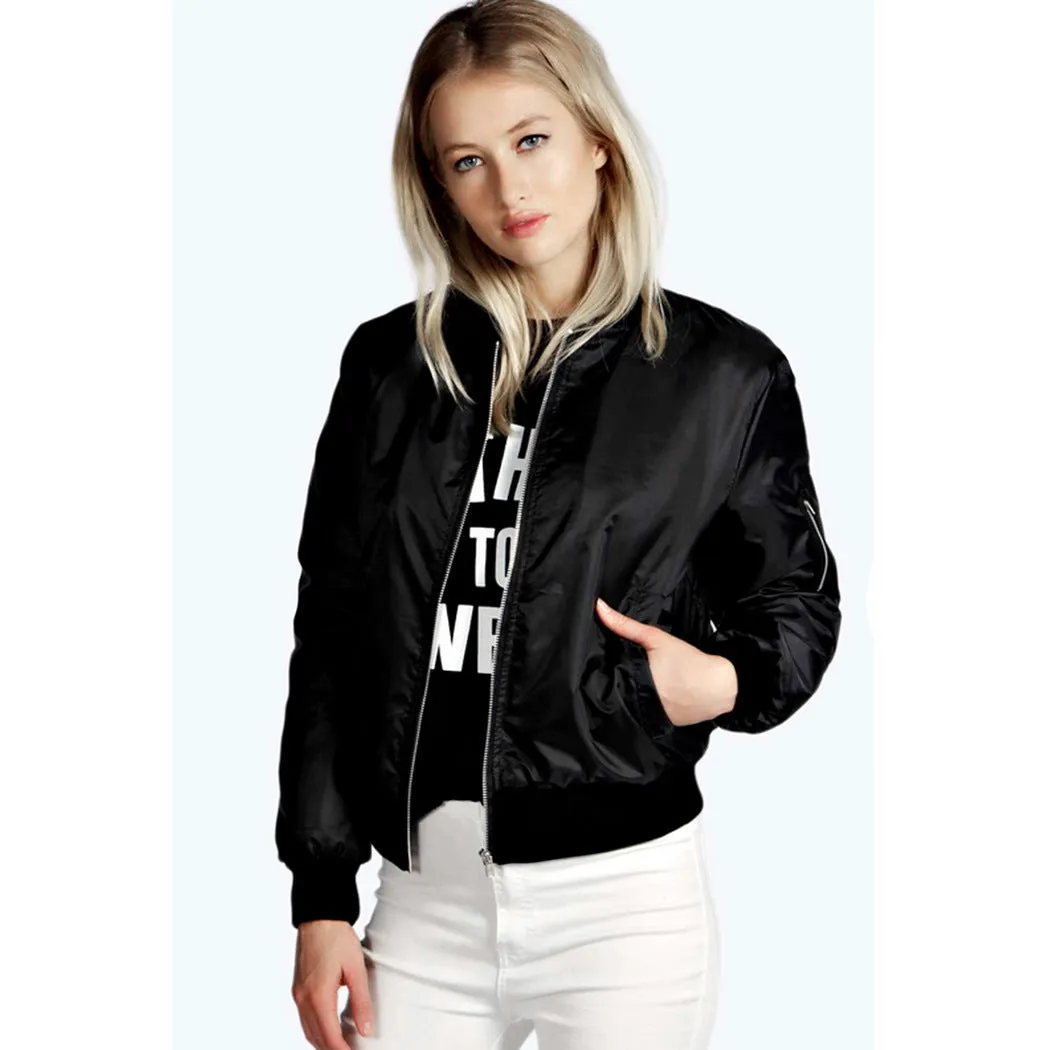 Popular Europe Solid Colored Trendy Zipper Women Jacket