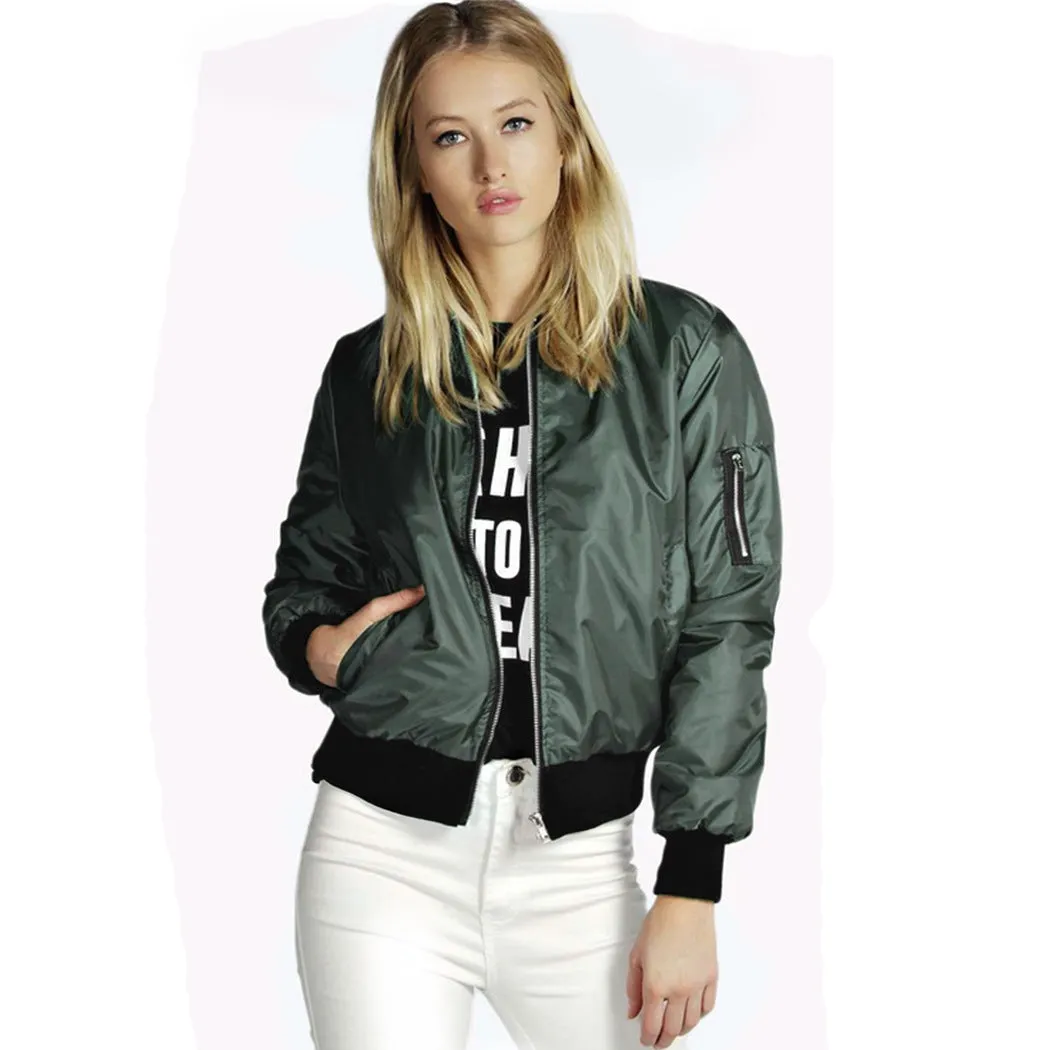 Popular Europe Solid Colored Trendy Zipper Women Jacket