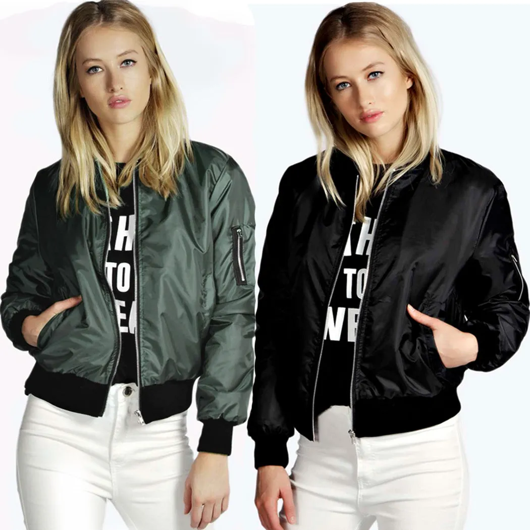 Popular Europe Solid Colored Trendy Zipper Women Jacket